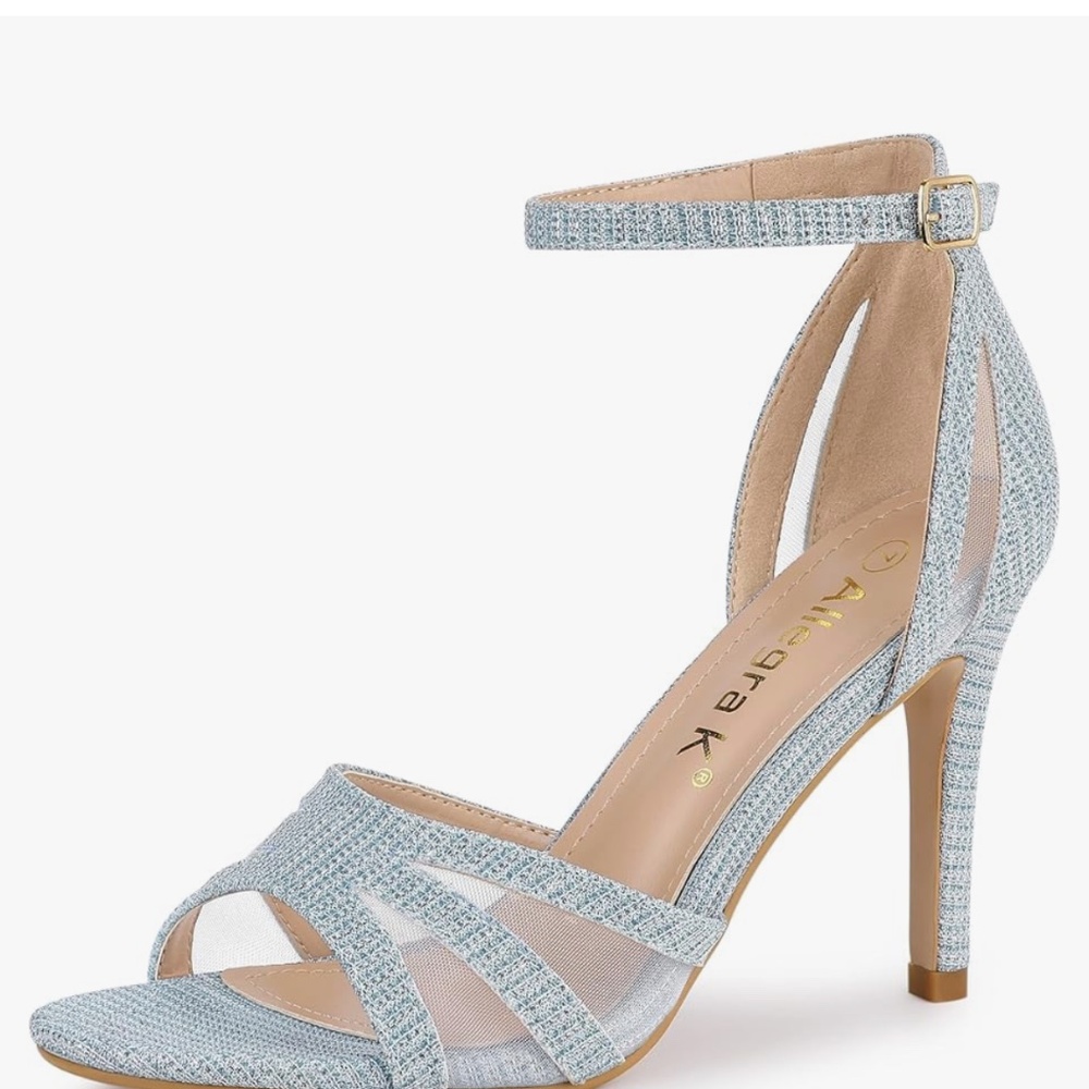 Light Blue Glitter Ankle Strap Stilletto Heel